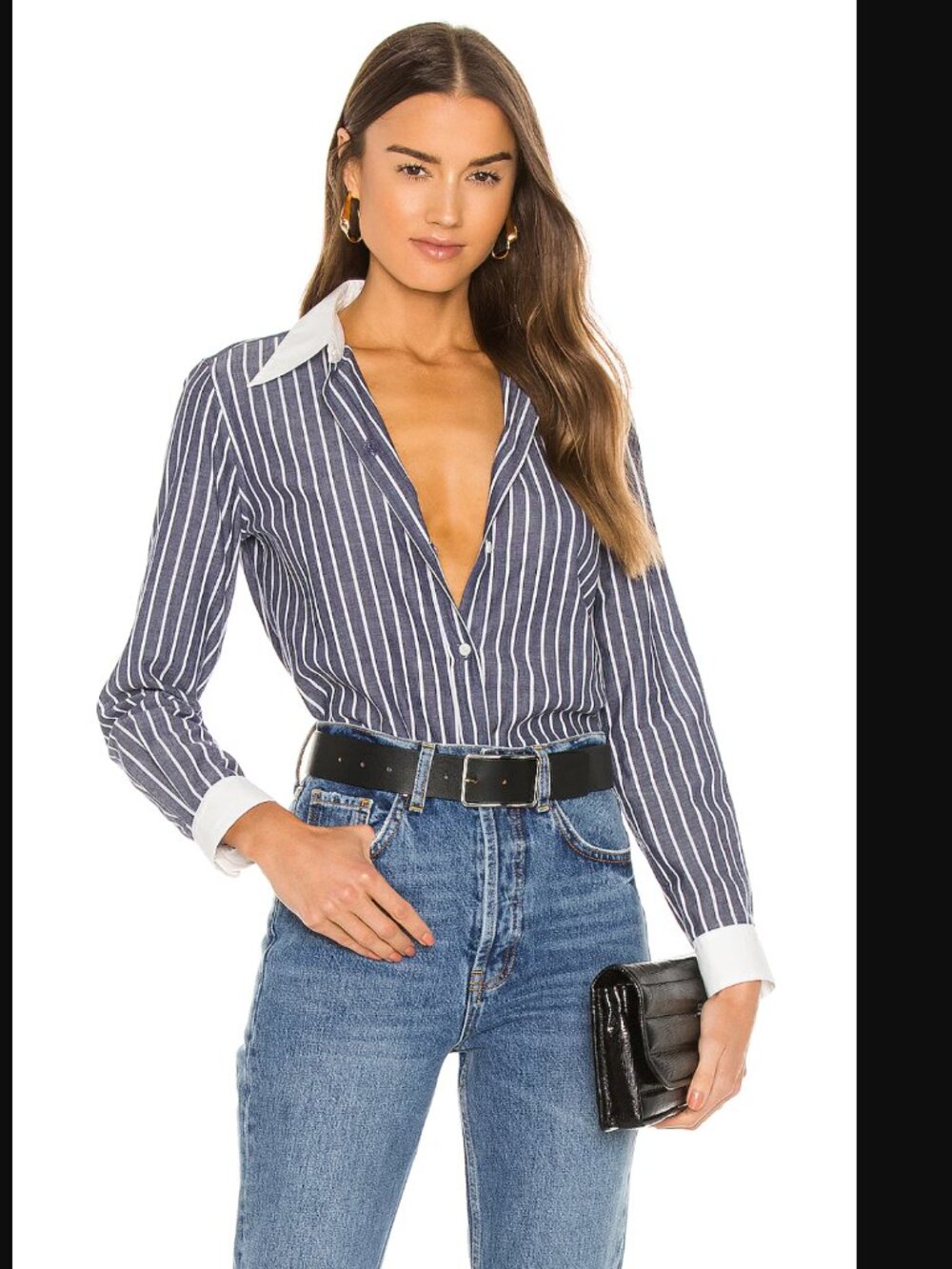 Nili Lotan Long Sleeve Striped Navy White Shirt Small